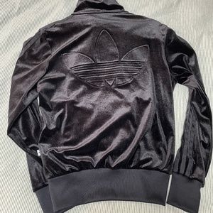 Black velour adidas track jacket